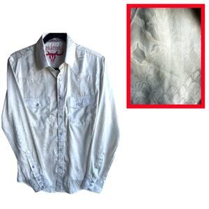 Platini Mens SMALL Pearl Snap Western Shirt White Satin Long Sleeve Cowboy Rodeo